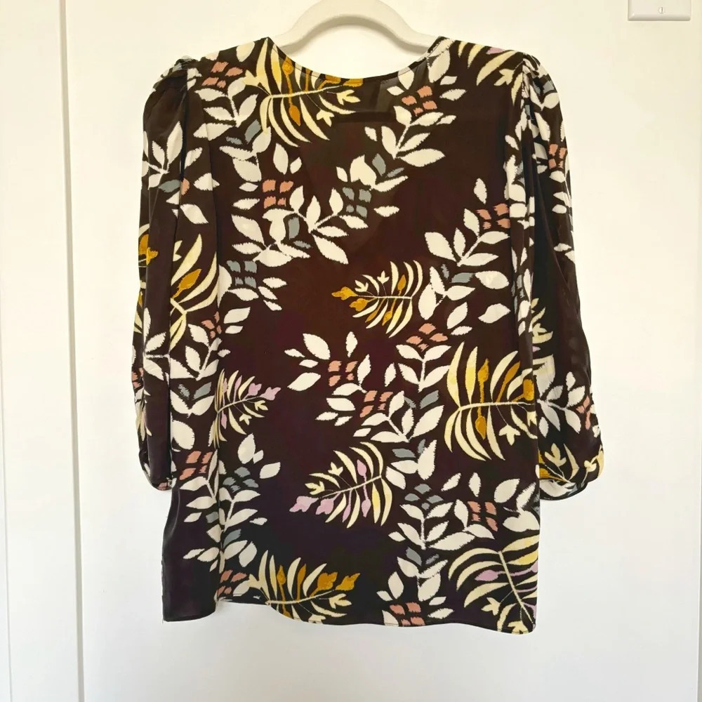 Ba&sh Black Leaf Pattern Sheer Blouse “Lady Top” Size S Puff Sleeves Feminine - Picture 8 of 8